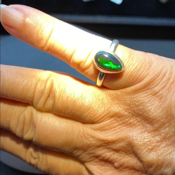 Chalama Black Opal Ring Size 9 in Solid Sterling Silver 925 - Picture 7 of 7